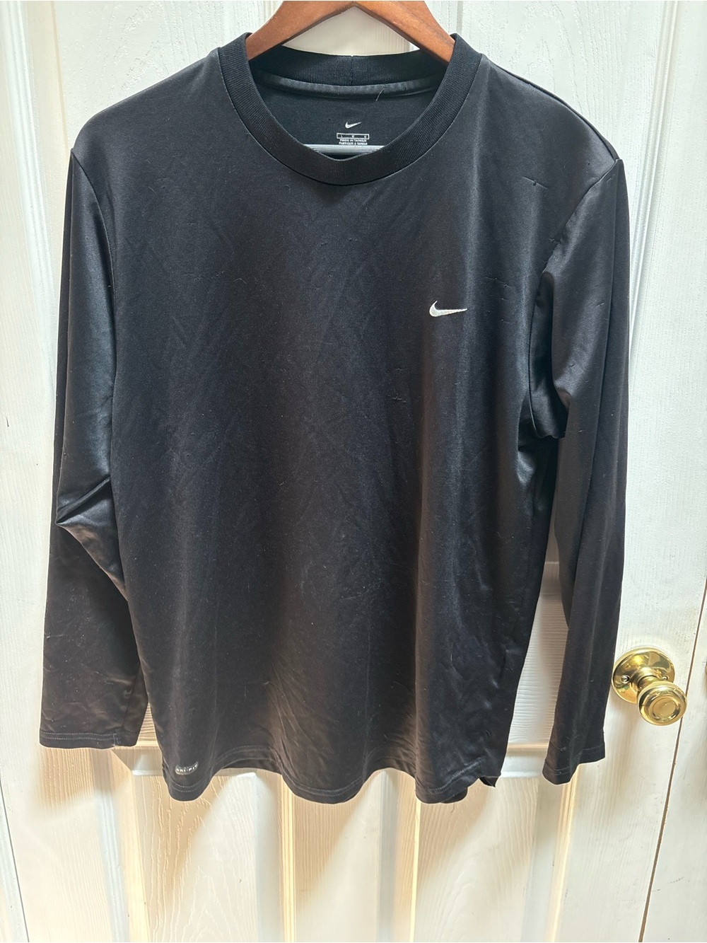 Nike Black Long-Sleeve Dri-FIT Crew with White Swoosh